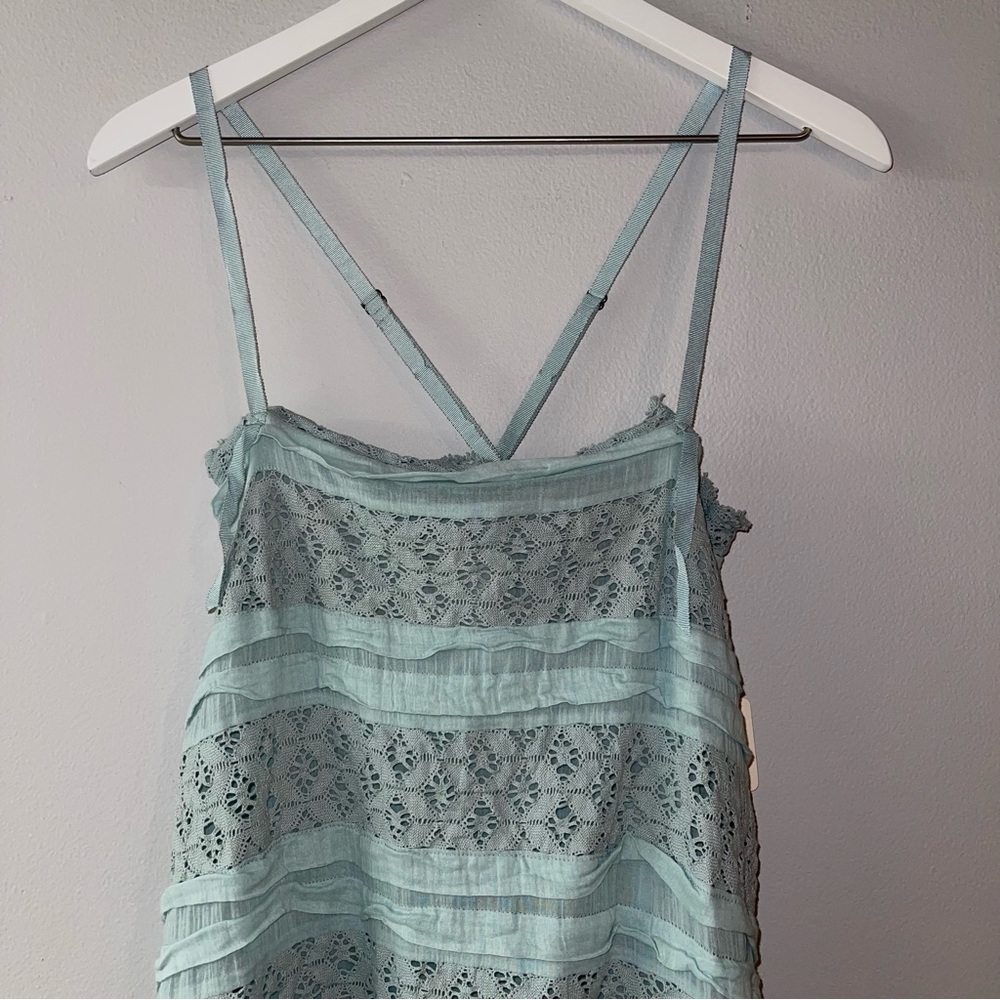 New Free People FP One Shailee Slip Dress Lace Mint Sky Blue Green Cotton Medium - Picture 4 of 11